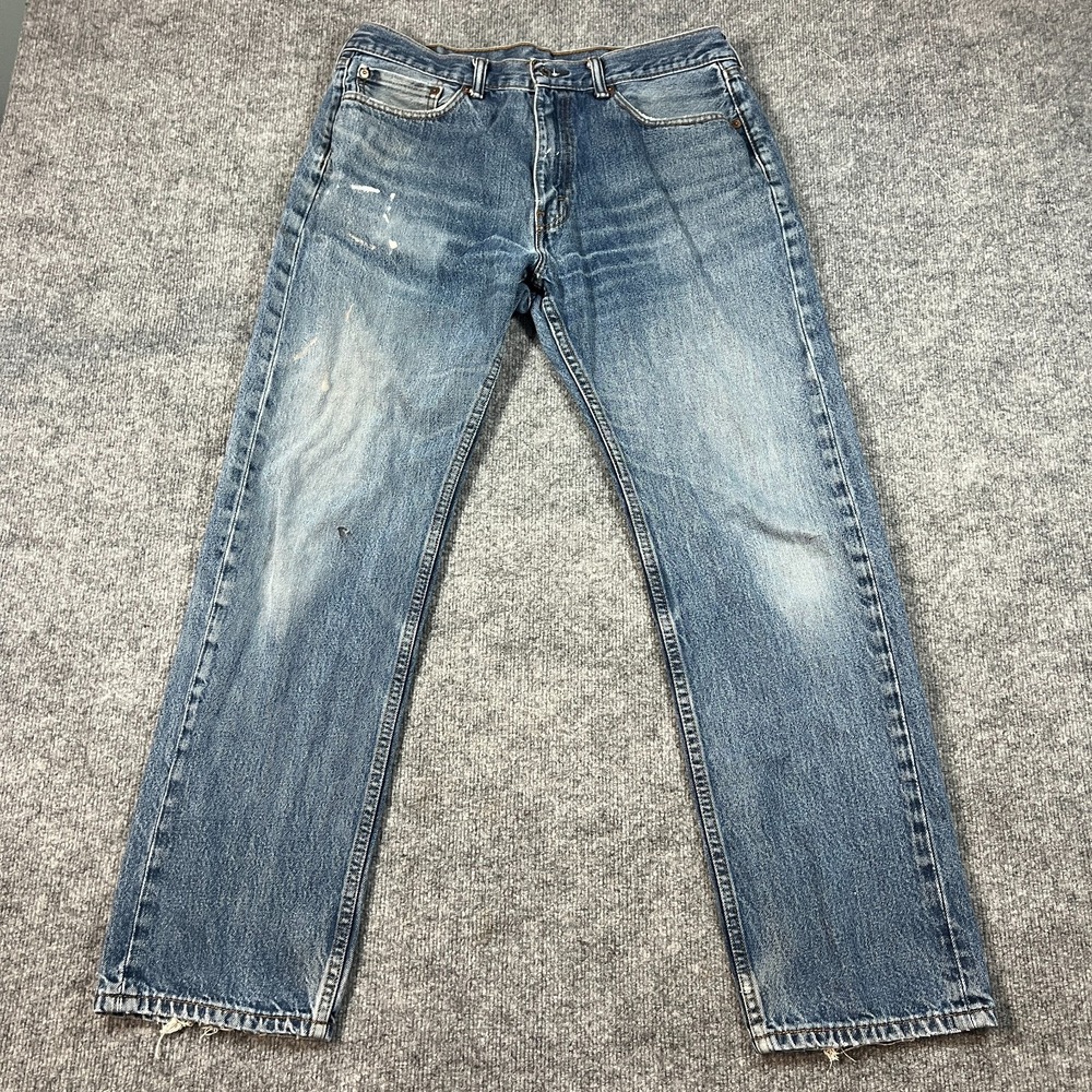 Levis 505 Regular Fit Jeans Mens 36x32 Blue Denim Cotton Straight Leg Mid Rise